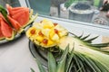 Chopped sliced water melon, plus a pineapple salad. Royalty Free Stock Photo