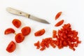 Chopped tomato, knife Royalty Free Stock Photo