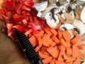 Chopped vegetables and knife Royalty Free Stock Photo