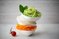 Chopped vegetables in white bowls Royalty Free Stock Photo