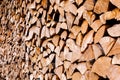 Chopped wooden logs stacked in woodpile Royalty Free Stock Photo