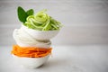 Chopped vegetables in white bowls Royalty Free Stock Photo