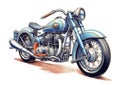 A chopper or bobber type motorcycle using watercolor medium.