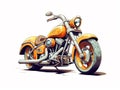 A chopper or bobber type motorcycle using watercolor medium.