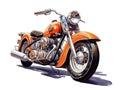 A chopper or bobber type motorcycle using watercolor medium.