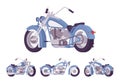 Chopper custom motorcycle blue set Royalty Free Stock Photo