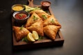 Chopping board displays a tempting array of Indian street samosas