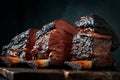 Chopping board with Smoked beef brisket ribs, Classic Texas BBQ Royalty Free Stock Photo