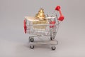 Chopping cart with woman perfume bottle Royalty Free Stock Photo