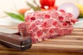 Chopping fresh pork ribs and vegetables Royalty Free Stock Photo