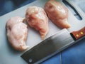 Chopping knife and chicken breast