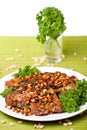 Chops from pork with cedar nutlets