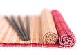 Chopsticks and bamboo mats for asian food Royalty Free Stock Photo