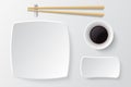 Chopsticks and empty sushi plate. Asian restaurant dishes vector mockup Royalty Free Stock Photo