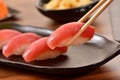 Tuna nigiri sushi plate Royalty Free Stock Photo