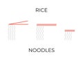 Chopsticks holding rice noodles icons set