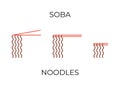 Chopsticks holding soba noodles icons set