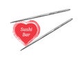 Chopsticks holding sushi roll frame. Royalty Free Stock Photo