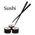 Chopsticks and sushi roll vector illustration