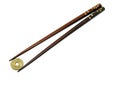 Chopsticks and yen coin Royalty Free Stock Photo