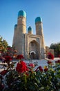 Chor Minor madrasah in center of Bukhara Uzbekistan