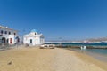 Chora village Beach and harbor - Mykonos Cyclades island - Aegean sea - Greece