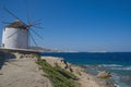 Chora village Windmills - Mykonos Cyclades island - Aegean sea - Greece Royalty Free Stock Photo