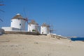 Chora village Windmills - Mykonos Cyclades island - Aegean sea - Greece Royalty Free Stock Photo