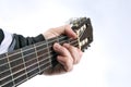 Chord playing classical guitar closeup Royalty Free Stock Photo