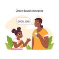 Chore-based allowance concept. Proud mother rewards diligent daughter