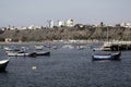 Chorillos Peru-Artisanal fishing port in the Pacific Ocean, in the background modern buildings Royalty Free Stock Photo