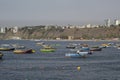 Chorillos Peru-Artisanal fishing port in the Pacific Ocean, in the background modern buildings Royalty Free Stock Photo