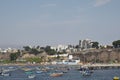 Chorillos Peru-Artisanal fishing port in the Pacific Ocean, in the background modern buildings Royalty Free Stock Photo