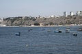 Chorillos Peru--Artisanal fishing port in the Pacific Ocean, in the background modern buildings Royalty Free Stock Photo