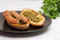 Choripan, south American style chorizo sandwich Royalty Free Stock Photo