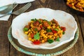 Chorizo and chickpeas braised in cider