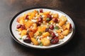 Chorizo potato hash breakfast with eggs and feta cheese Royalty Free Stock Photo