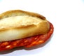 Chorizo sandwich on spanish pitufo bread mollete Royalty Free Stock Photo
