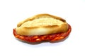 Chorizo sandwich on spanish pitufo bread mollete Royalty Free Stock Photo