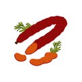 Chorizo sausage. Meat delicatessen on white background. Slices of Spanish spicy chorizo sausage. Simple flat style Royalty Free Stock Photo