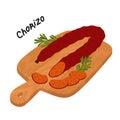 Chorizo sausage. Meat delicatessen on a wooden cutting board.