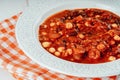 Chorizo Stew With Red Beans, Chickpeas And Tomato Sauce Royalty Free Stock Photo