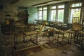 Chornobyl exclusion zone. Radioactive zone in Pripyat city - abandoned ghost town. Chernobyl history of catastrophe Royalty Free Stock Photo