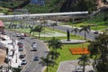 chorrillos peru-aerial view plaza with pedestrian bridge fountain water in pacific ocean with