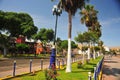 Barranco city Peru, garden with flowers background Pacific ocean and blue sky without people luxury apartment