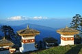 The 108 chortens stupas at Dochula Pass on the road from Thimphu to Punaka, Bhutan Royalty Free Stock Photo