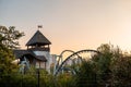 Chorzow, Poland - September 26: Silesian Amusement Park, Silesian Park. Roller coaster and castle Royalty Free Stock Photo