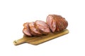 Chosco cut on kitchen board on white background. Sausage concept Royalty Free Stock Photo