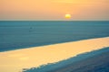 Sunrise over the large salt lake Chott El Jerid, Sahara. Royalty Free Stock Photo