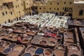 Chouwara Leather traditional tannery in ancient medina of Fes El Bali, Morocco, Africa. Royalty Free Stock Photo